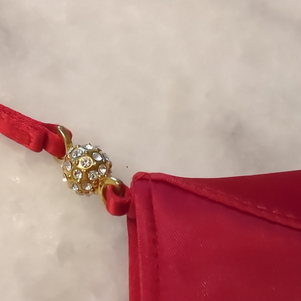 Vintage Valerie Stevens red satin Evening Bag With Jeweled Hardware - Picture 3 of 13